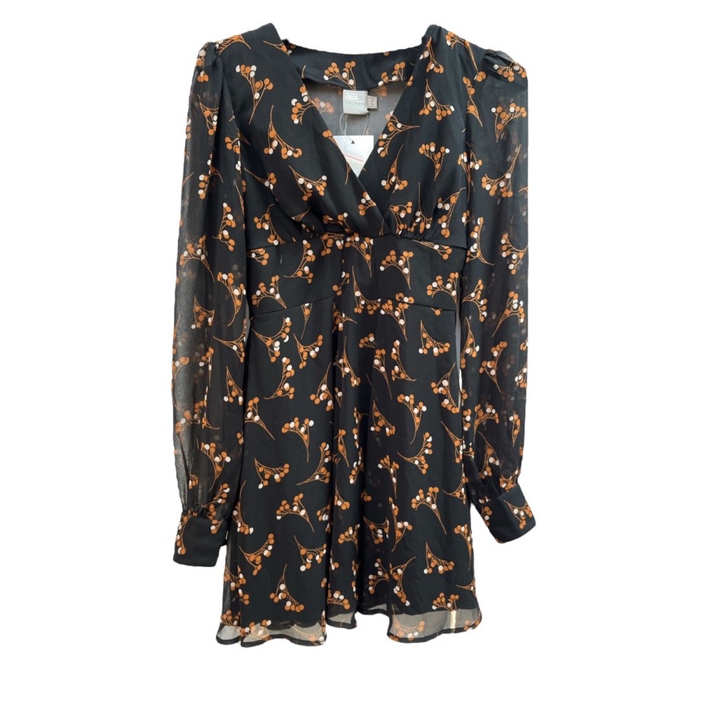 ASOS Floral Mini Dress Black Brown Size 4